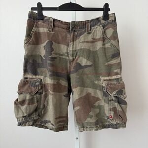 Quiksilver‎ Mens Cargo Shorts Camouflage Print Sz 33 Linen Blend Outdoors